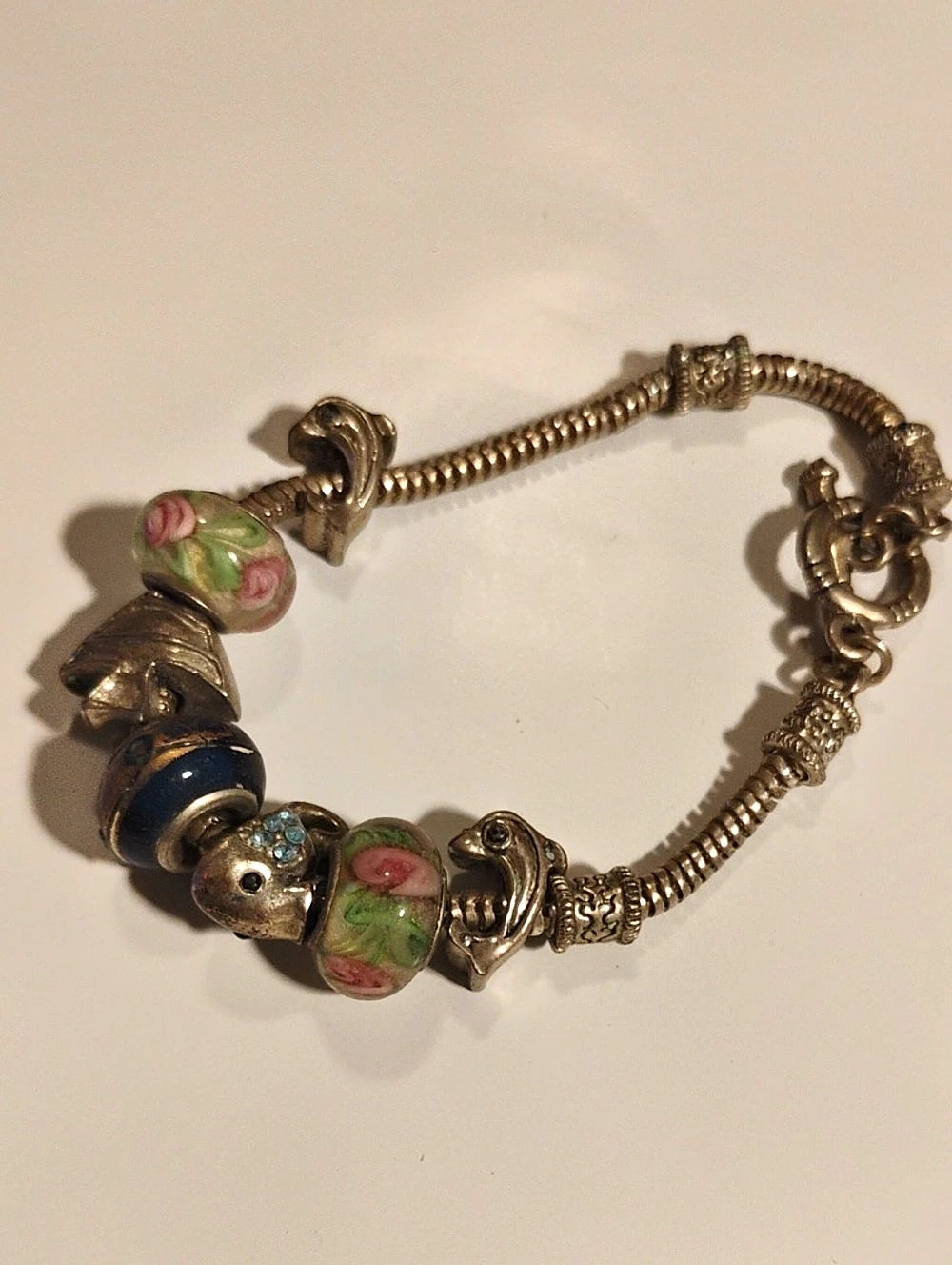 Floral Glass Bead Charm Bracelet